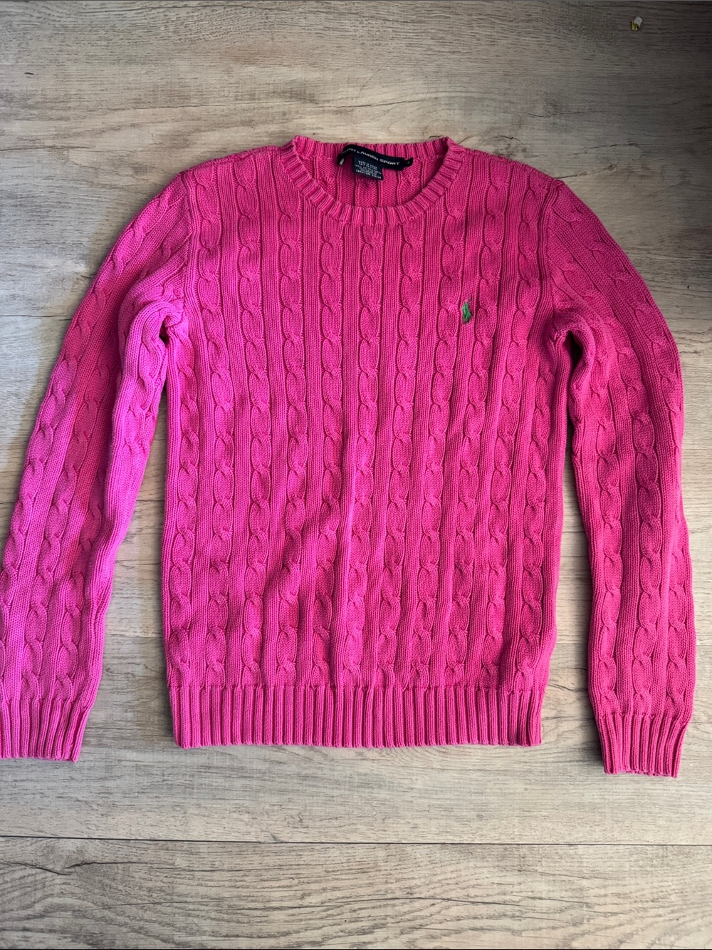 Ralph Lauren Pink 100%Cotton Cable Knit Crewneck Sweater Bright Pink medium